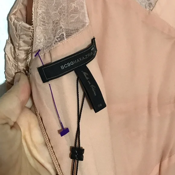 NWT Bcbgmaxazria geo formal gown blush pink color sz 8 lace taffeta fit + flare - Picture 13 of 15